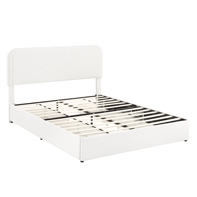 Lit plateforme capitonné en tissu bouclé Valle Queen Size avec tiroirs, couleur ivoire, de Christopher Knight Home