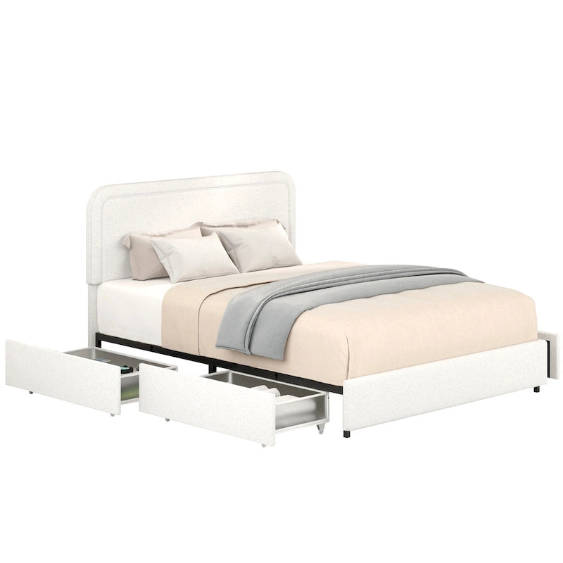 Lit plateforme capitonné en tissu bouclé Valle Queen Size avec tiroirs, couleur ivoire, de Christopher Knight Home
