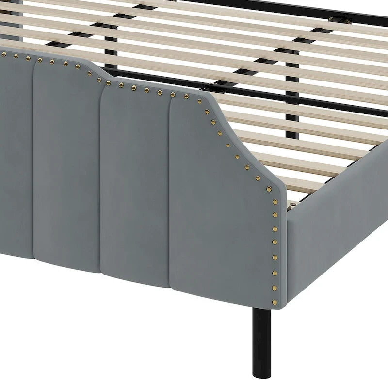 Cadre de lit rembourré gris Base de lit plateforme en velours Sommier