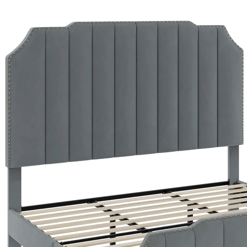 Cadre de lit rembourré gris Base de lit plateforme en velours Sommier