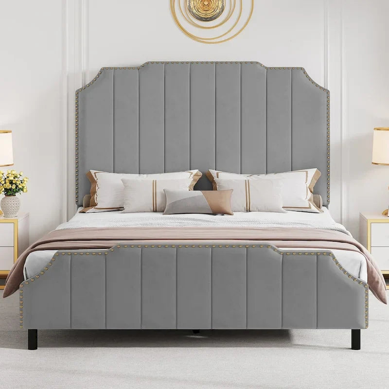 Moasis Queen 61 Flannel Upholstered Headboard Bed Frame