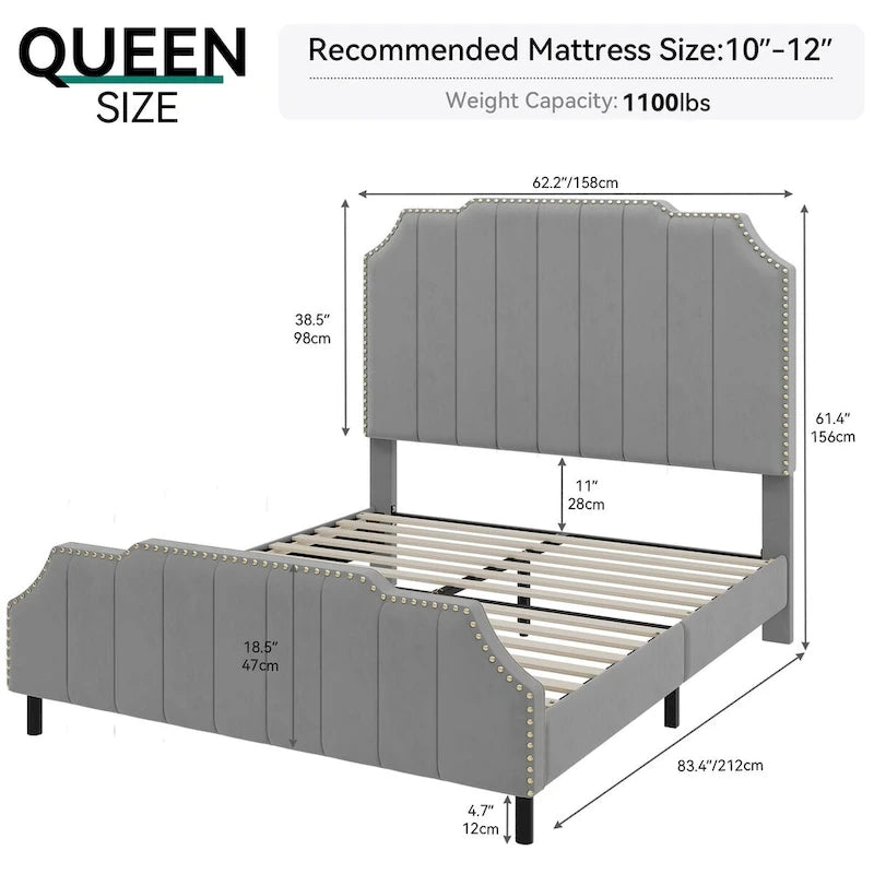 Cadre de lit Moasis Queen 61 avec tête de lit en flanelle