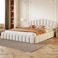 Lit double en velours avec tête de lit en forme de coquille pour chambre à coucher