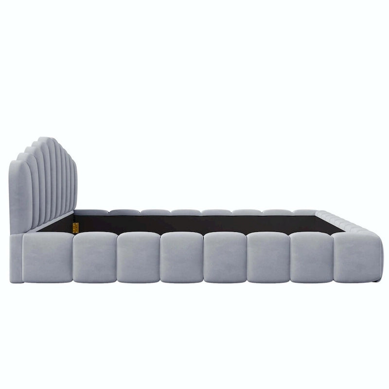 Lit double en velours avec tête de lit en forme de coquille pour chambre à coucher