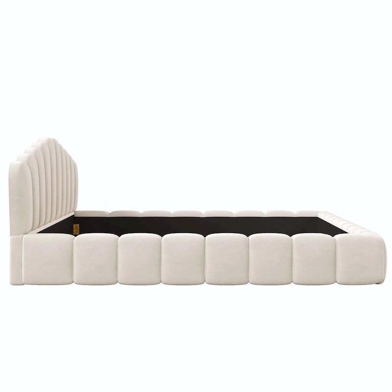 Lit double en velours avec tête de lit en forme de coquille pour chambre à coucher