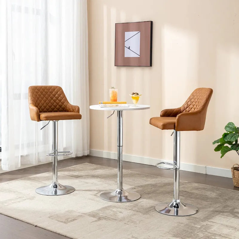 Javlergo Lot de 2 tabourets de bar réglables pivotants en cuir PU avec accoudoirs et dossier, hauteur comptoir