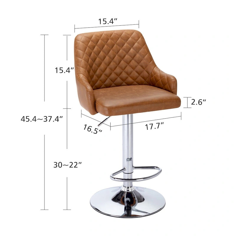 Javlergo Lot de 2 tabourets de bar réglables pivotants en cuir PU avec accoudoirs et dossier, hauteur comptoir