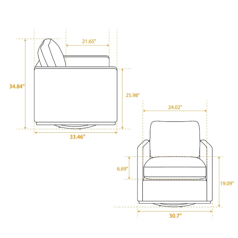 Fauteuil d'appoint pivotant carré rembourré