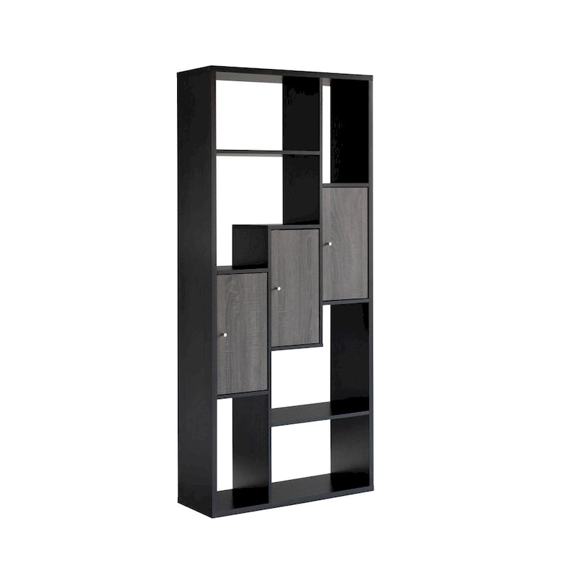 Meuble vitrine moderne de 175 cm avec 7 étagères multiniveaux, 3 portes, noir