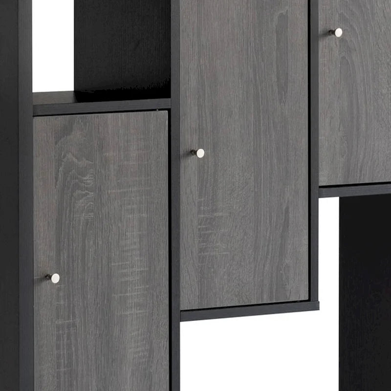 Meuble vitrine moderne de 175 cm avec 7 étagères multiniveaux, 3 portes, noir