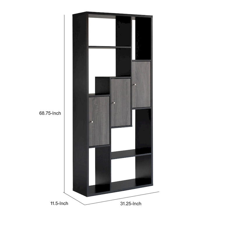 Meuble vitrine moderne de 175 cm avec 7 étagères multiniveaux, 3 portes, noir
