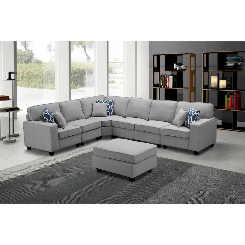 7 Piece Modular L-Shape Sectional Sofa with Ottoman