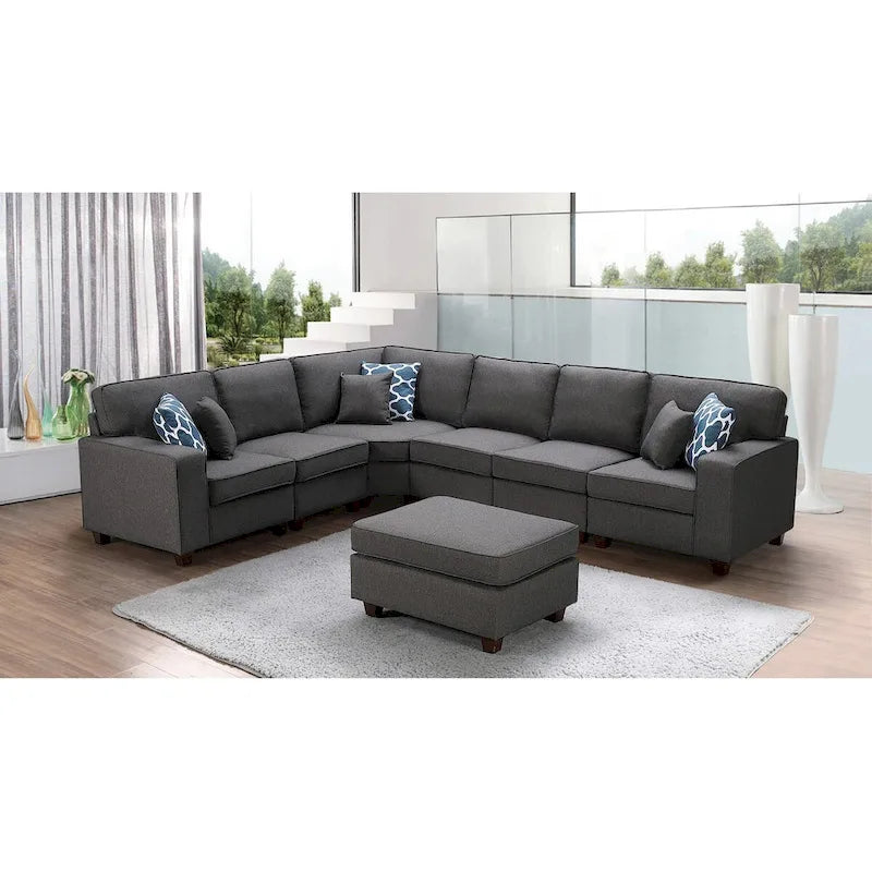 Canapé d'angle modulable 7 places avec pouf