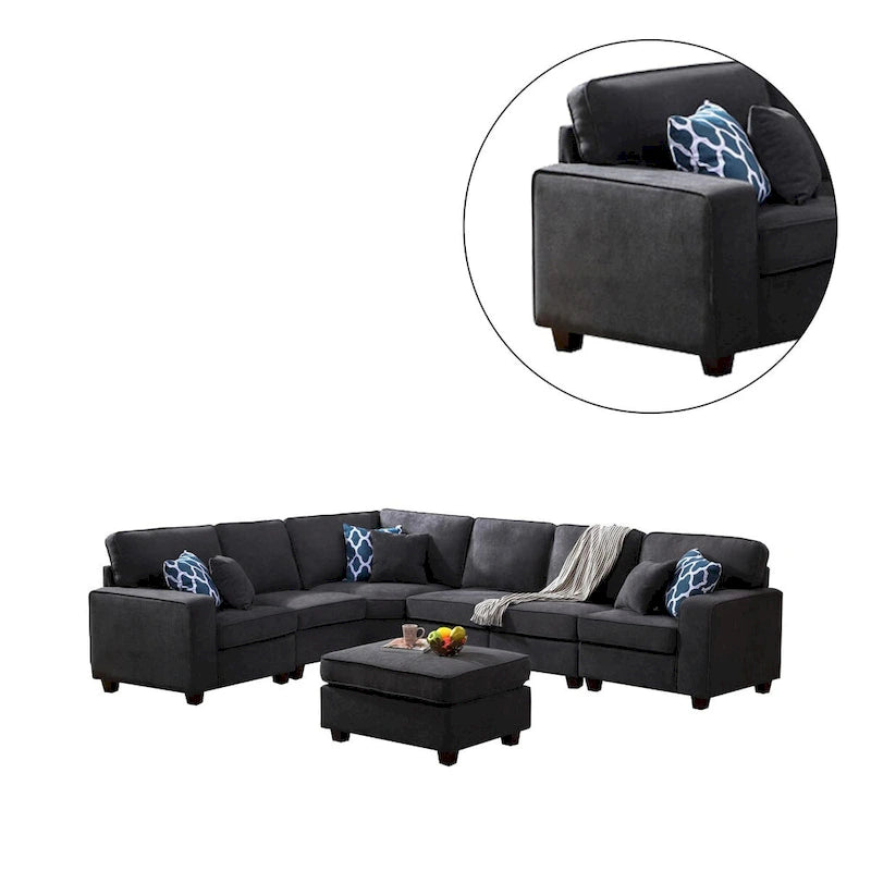 Canapé d'angle modulable 7 places avec pouf
