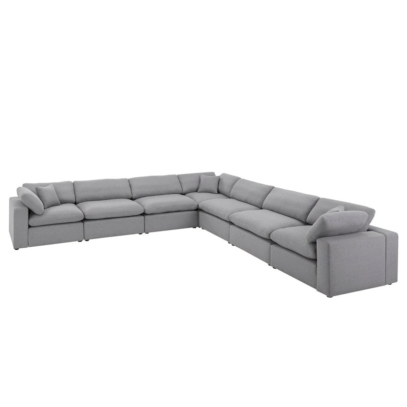 Canapé d'angle 7 places Anka en lin gris avec coussins en plumes par iNSPIRE Q Modern