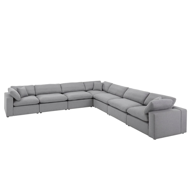 Canapé d'angle 7 places Anka en lin gris avec coussins en plumes par iNSPIRE Q Modern