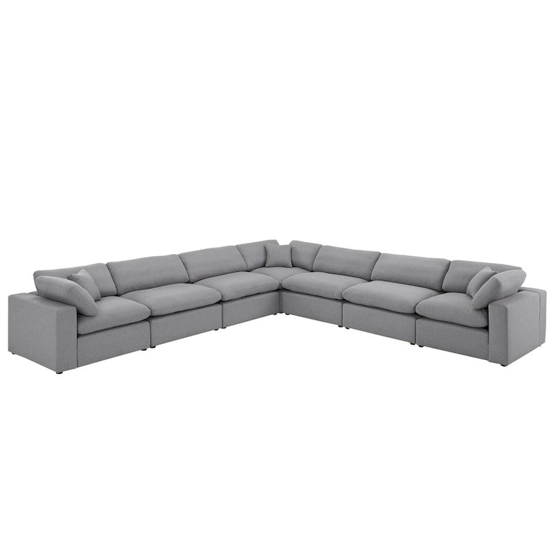 Canapé d'angle 7 places Anka en lin gris avec coussins en plumes par iNSPIRE Q Modern