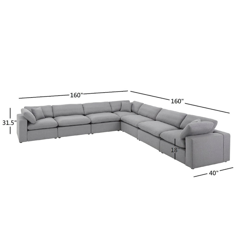 Canapé d'angle 7 places Anka en lin gris avec coussins en plumes par iNSPIRE Q Modern