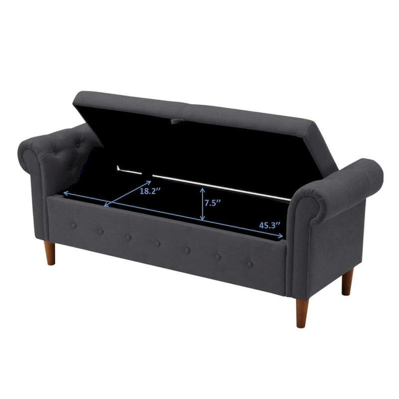 Banc de rangement pour chambre, bout de lit, accoudoirs roulés, canapé ottoman en velours, long banc