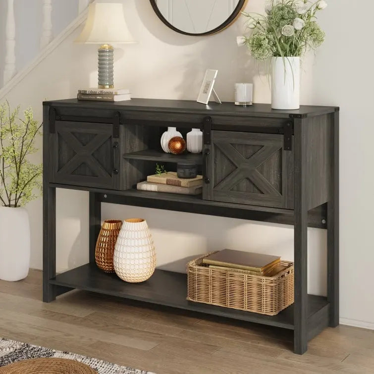 46 Table console avec porte coulissante de style grange