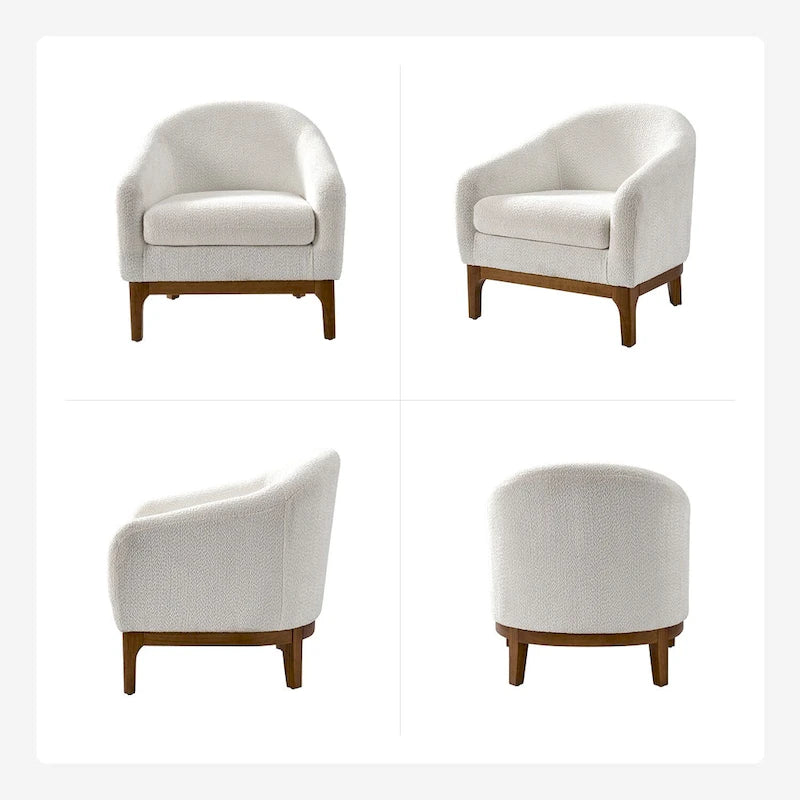 Fauteuil tonneau moderne Augus en bouclette avec pieds en bois massif par HULALA HOME