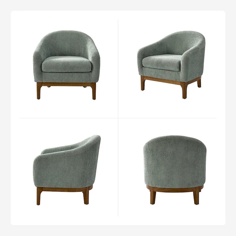 Fauteuil tonneau moderne Augus en bouclette avec pieds en bois massif par HULALA HOME