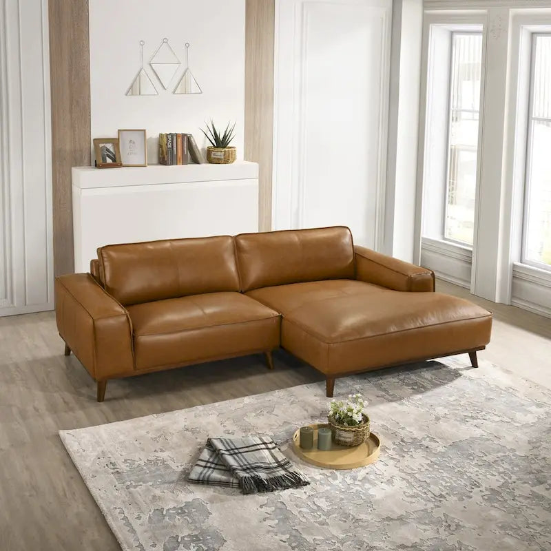 Canapé d'angle Dayton en cuir véritable de style moderne du milieu du siècle