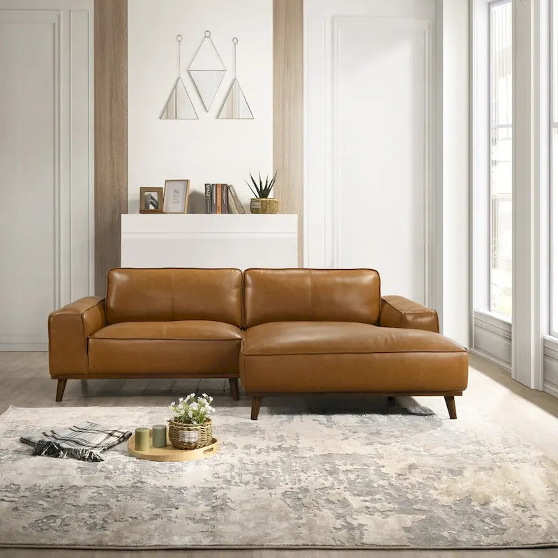 Canapé d'angle Dayton en cuir véritable de style moderne du milieu du siècle
