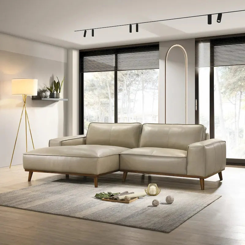 Canapé d'angle Dayton en cuir véritable de style moderne du milieu du siècle