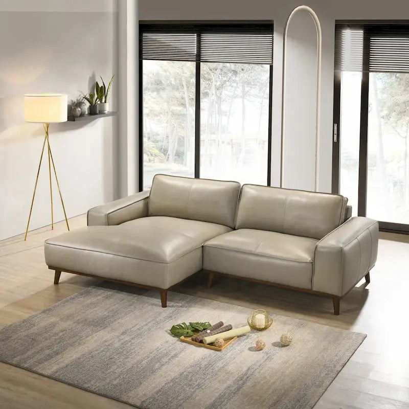 Canapé d'angle Dayton en cuir véritable de style moderne du milieu du siècle