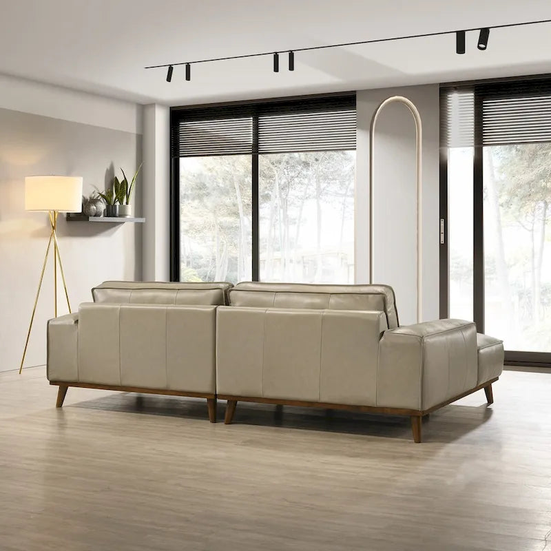 Canapé d'angle Dayton en cuir véritable de style moderne du milieu du siècle