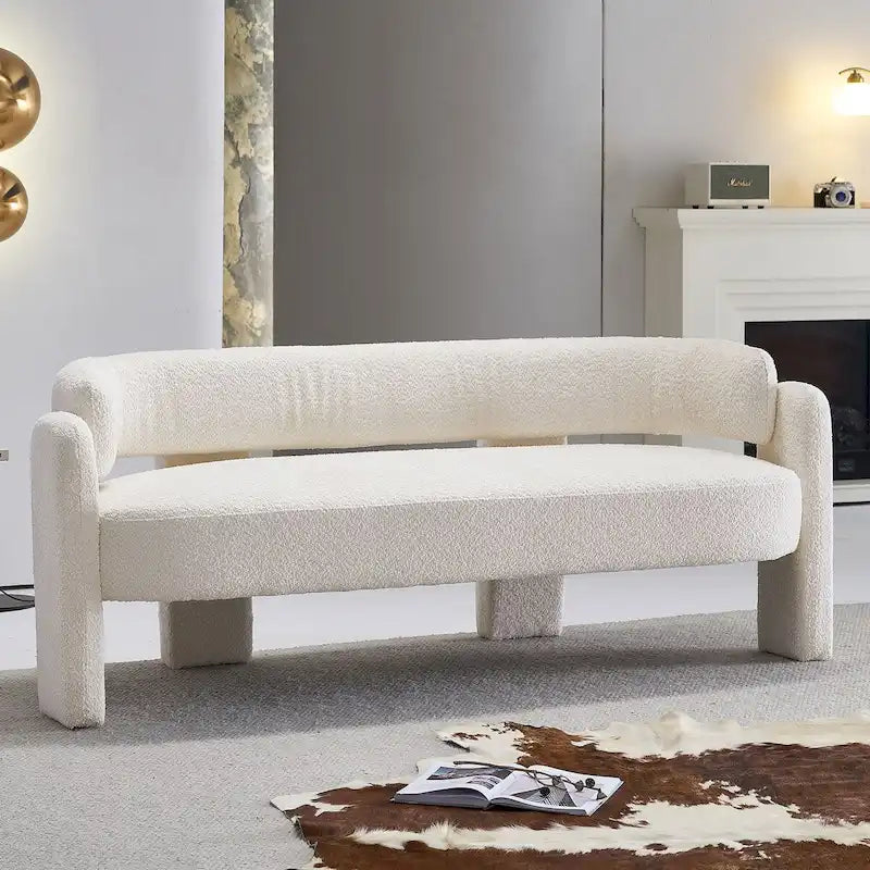 Canapé moderne en tissu bouclé beige de 75,59 po de large pour salon
