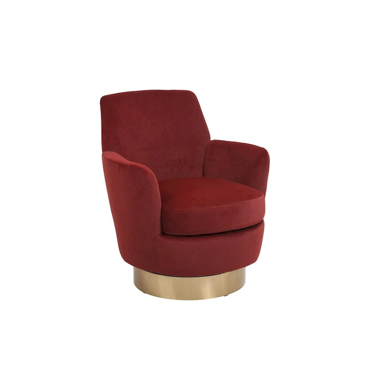 Fauteuil pivotant en velours, Fauteuil pivotant d'appoint, Fauteuil de lecture, Fauteuil rond avec piètement en acier inoxydable doré