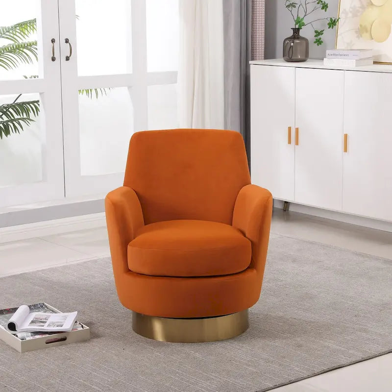 Fauteuil pivotant en velours, Fauteuil pivotant d'appoint, Fauteuil de lecture, Fauteuil rond avec piètement en acier inoxydable doré
