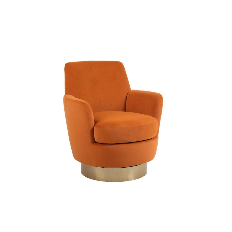Fauteuil pivotant en velours, Fauteuil pivotant d'appoint, Fauteuil de lecture, Fauteuil rond avec piètement en acier inoxydable doré
