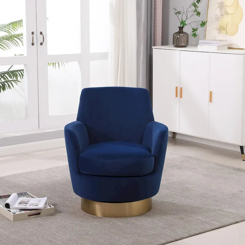 Fauteuil pivotant en velours, Fauteuil pivotant d'appoint, Fauteuil de lecture, Fauteuil rond avec piètement en acier inoxydable doré