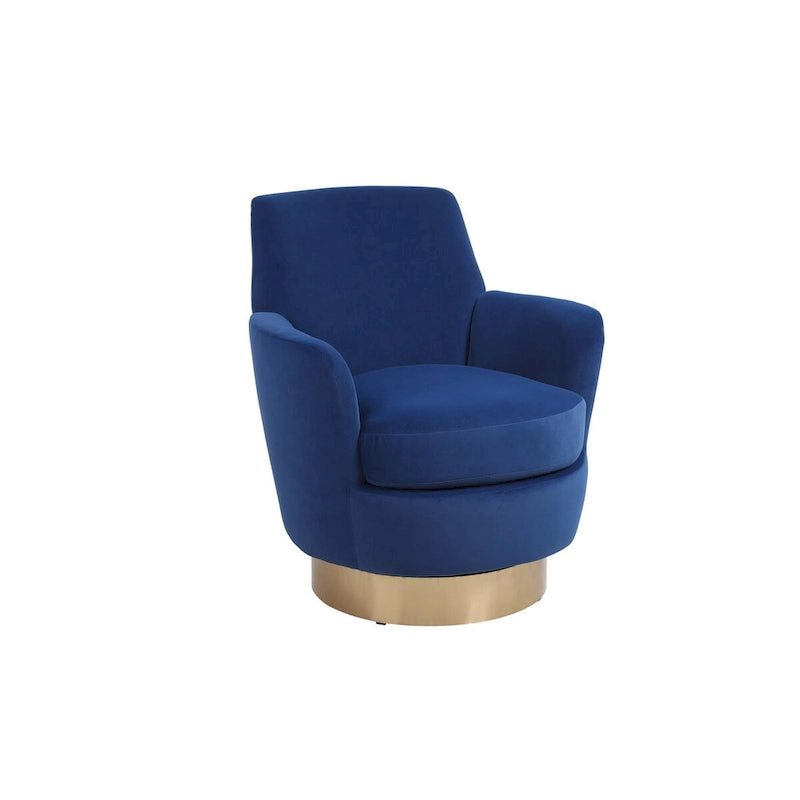 Fauteuil pivotant en velours, Fauteuil pivotant d'appoint, Fauteuil de lecture, Fauteuil rond avec piètement en acier inoxydable doré