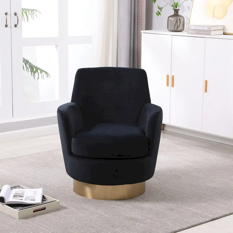 Fauteuil pivotant en velours, Fauteuil pivotant d'appoint, Fauteuil de lecture, Fauteuil rond avec piètement en acier inoxydable doré