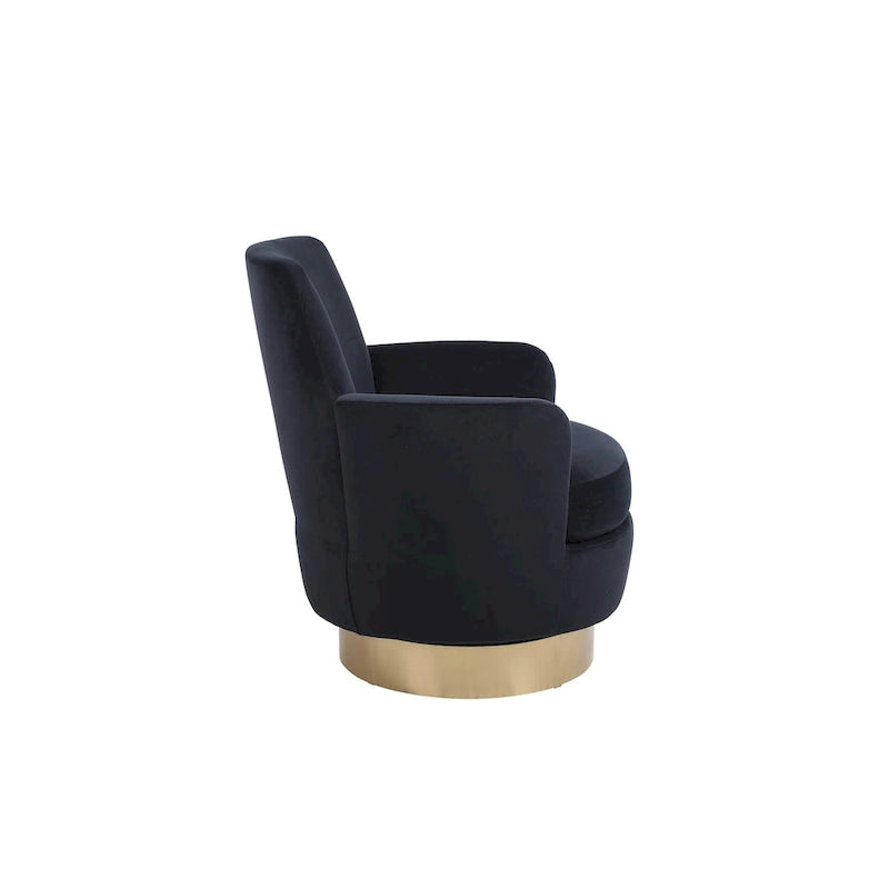 Fauteuil pivotant en velours, Fauteuil pivotant d'appoint, Fauteuil de lecture, Fauteuil rond avec piètement en acier inoxydable doré