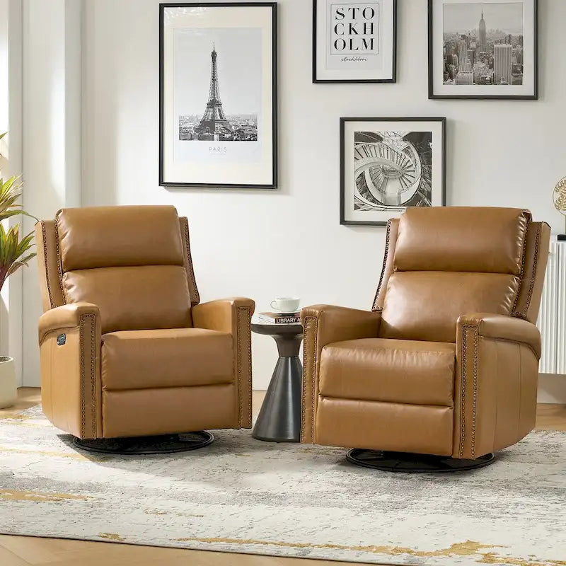 Ensemble de 2 fauteuils inclinables électriques pivotants et à bascule traditionnels Tobias par HULALA HOME