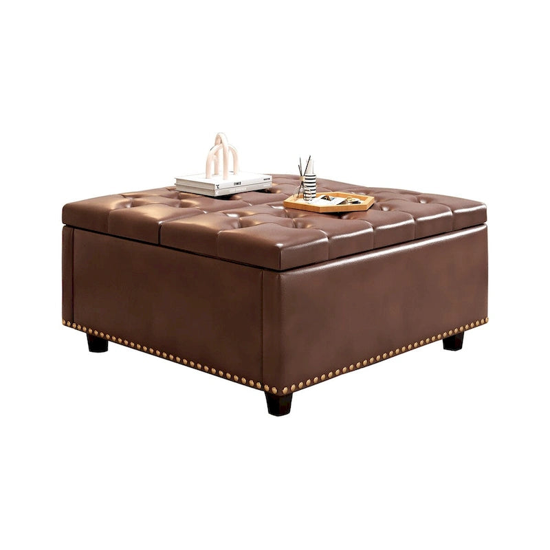 Fauteuil carré de rangement surdimensionné en similicuir avec rangement, avec rangement, rangement double porte, table basse moderne du milieu du siècle