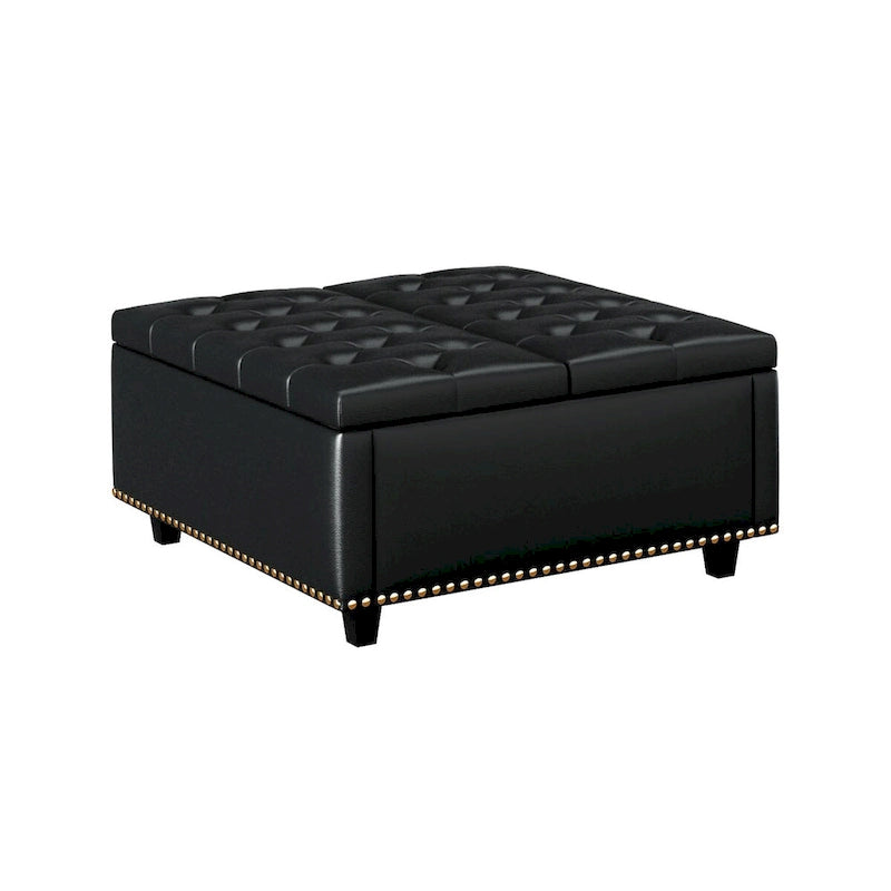 Fauteuil carré de rangement surdimensionné en similicuir avec rangement, avec rangement, rangement double porte, table basse moderne du milieu du siècle