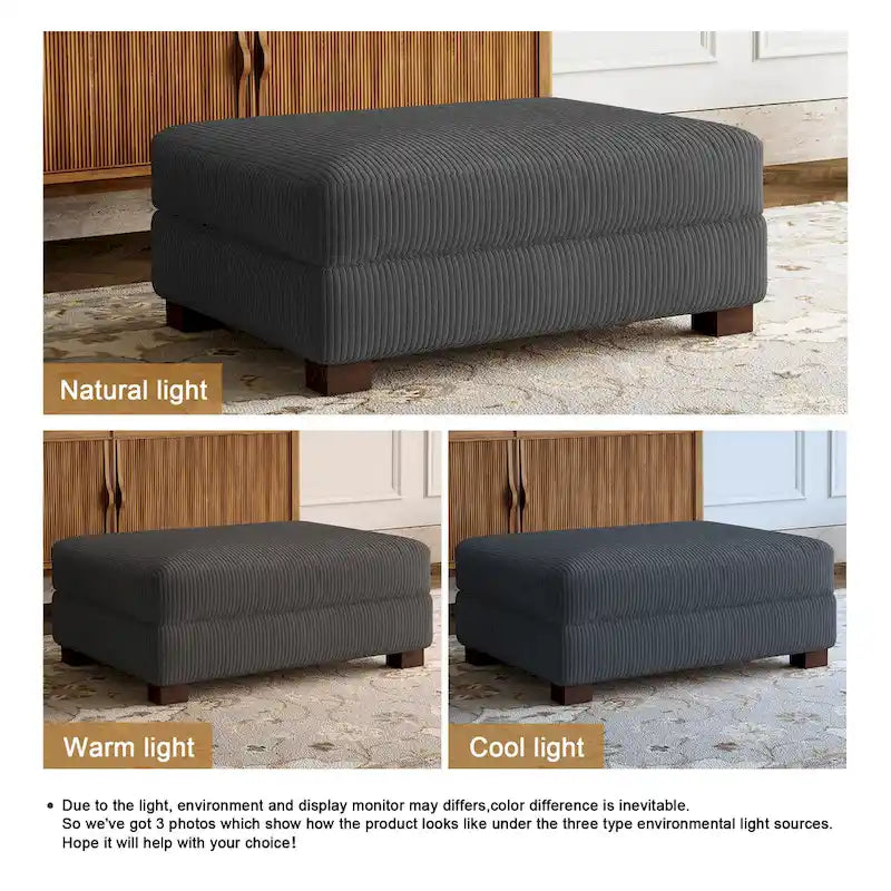 Pouf rectangulaire en velours côtelé pour salon