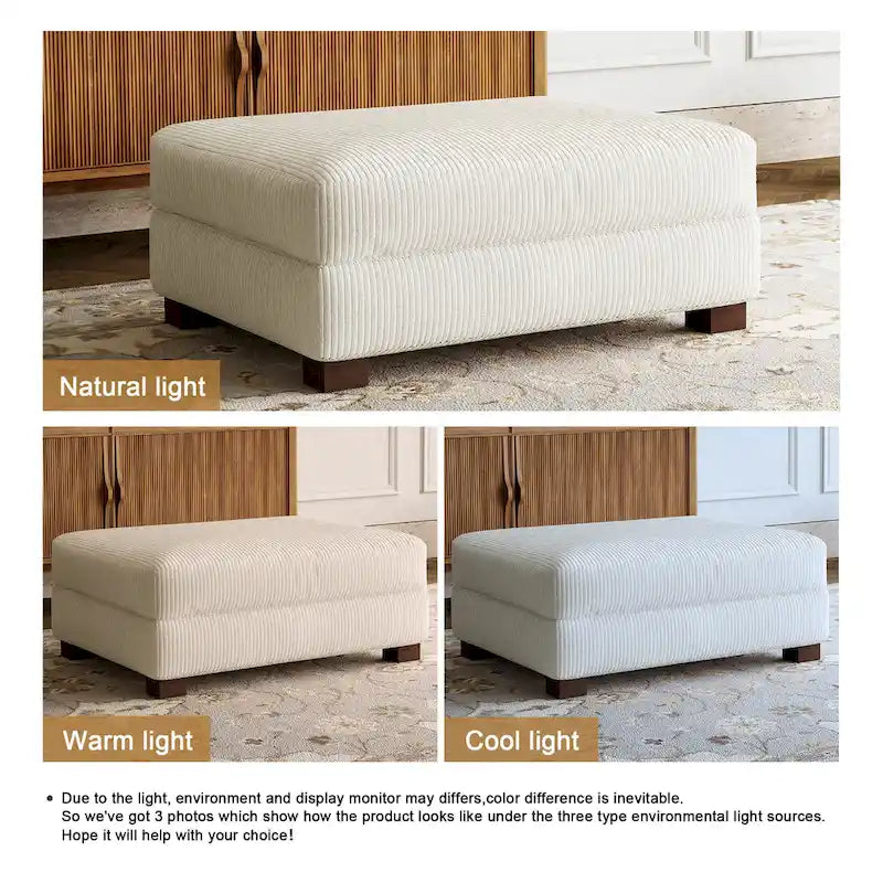 Pouf rectangulaire en velours côtelé pour salon