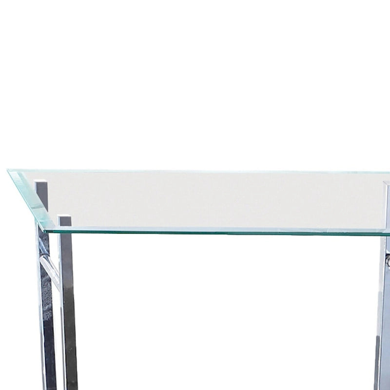 Table d'appoint avec plateau en verre trempé et base en métal en forme de U, chromée et transparente