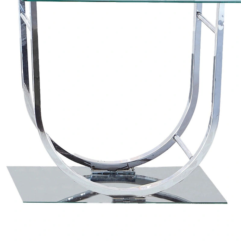 Table d'appoint avec plateau en verre trempé et base en métal en forme de U, chromée et transparente