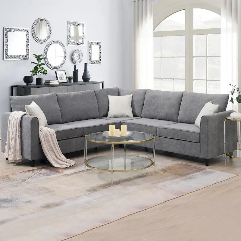 Canapé d'angle moderne 3 places, en forme de L avec 3 coussins