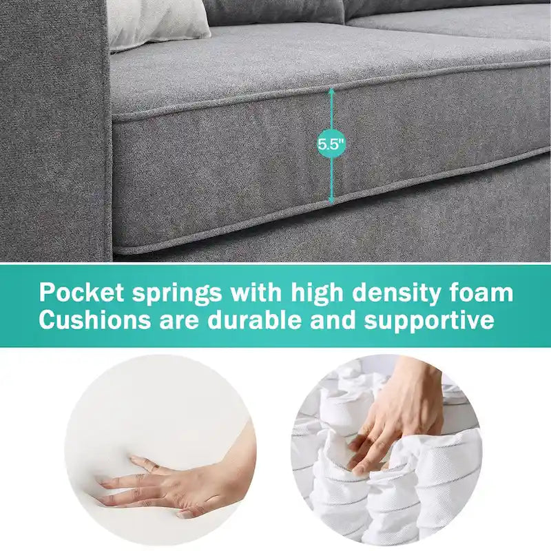 Canapé d'angle moderne 3 places, en forme de L avec 3 coussins