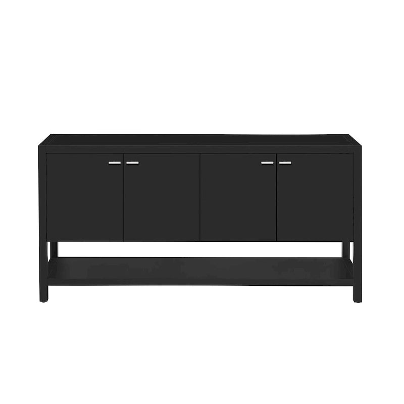 Console d'entrée moderne et fonctionnelle avec rangement à quatre portes et étagère ouverte