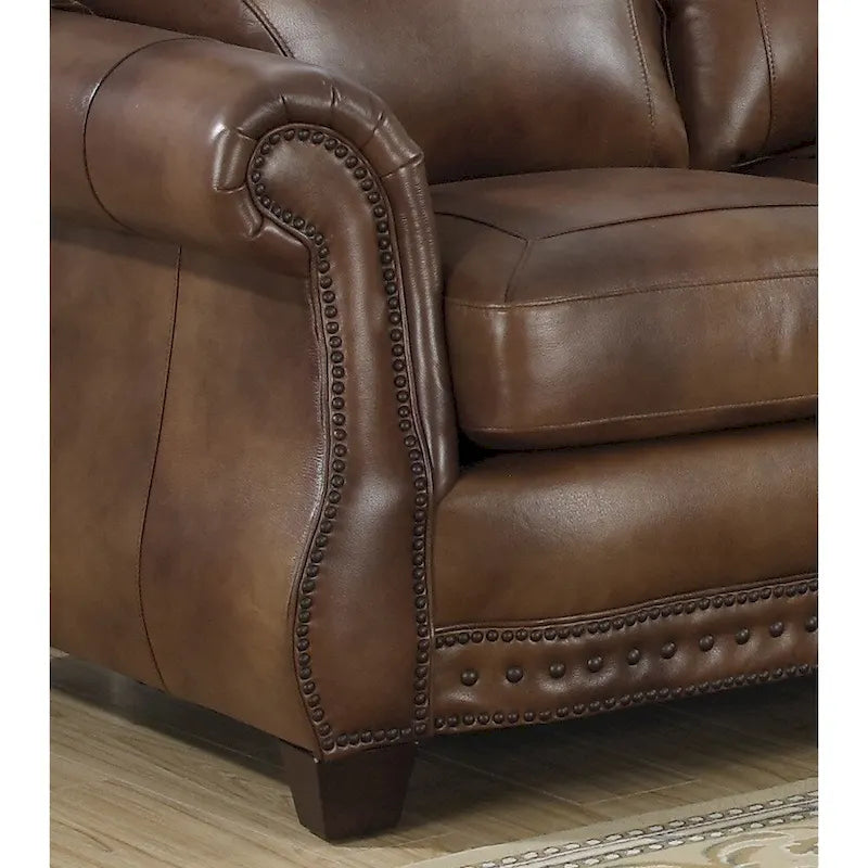 Ensemble canapé, causeuse et fauteuil en cuir italien brun cognac Sterling